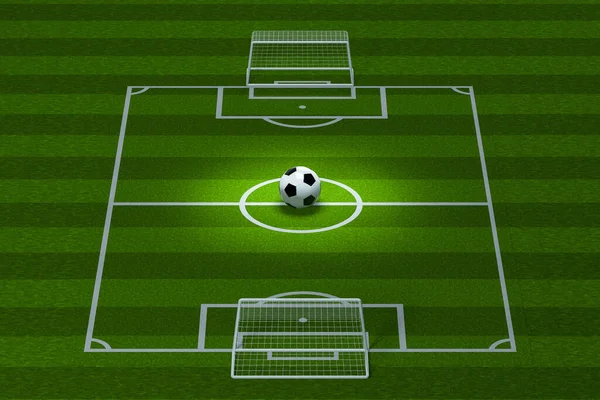 Futebol Campo Futebol Com Luz Superior Iluminado Renderização Desenho Digital — Fotografia de Stock