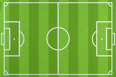 Boş futbol sahasının üst görüntüsü, 3D görüntüleme. Bilgisayar dijital çizimi.