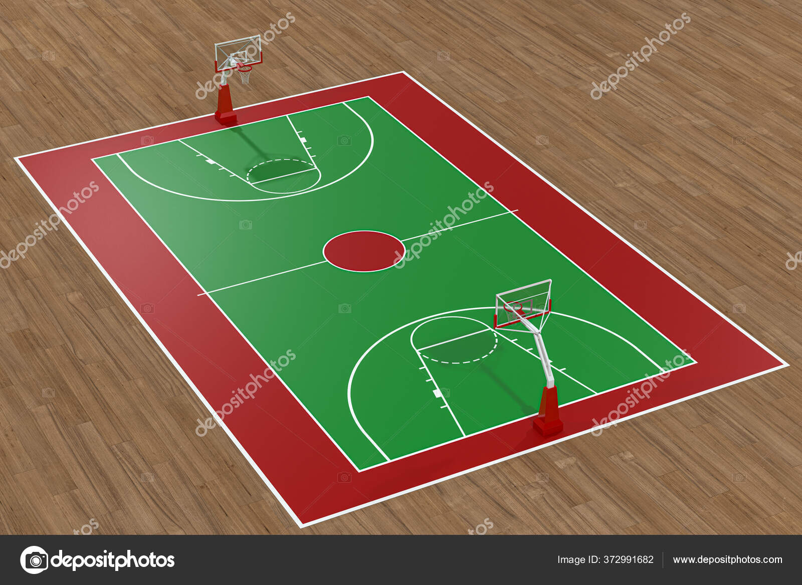 Foto de 3 D Desenho De Uma Bola De Basquete Na Quadra Com