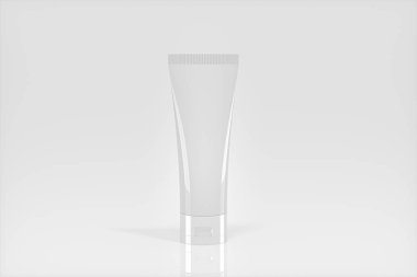Beyaz arka planı olan boş bir kozmetik şişesi, 3 boyutlu. Bilgisayar dijital çizimi.