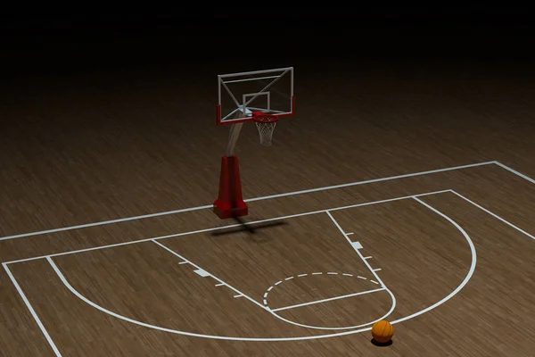 篮球场木制地板 3D渲染 计算机数字绘图 — 图库照片