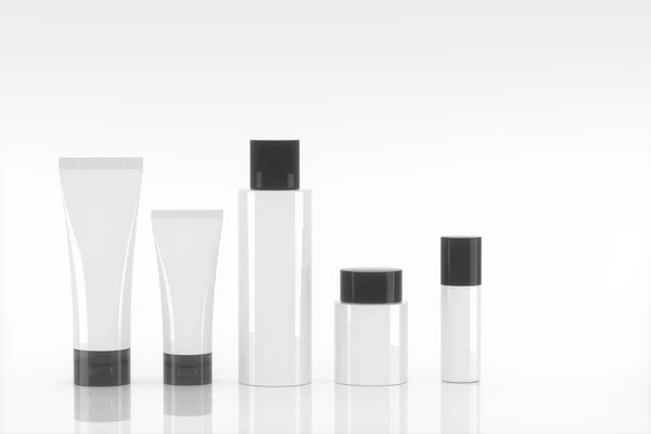 白色背景的空白化妆品瓶 3D渲染 计算机数字绘图 — 图库照片