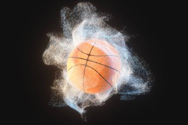 Hareket parçalı basketbol, 3 boyutlu görüntüleme. Bilgisayar dijital çizimi.