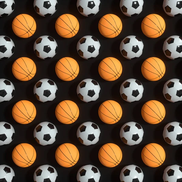 Repetindo Padrão Bola Esportiva Com Fundo Preto Renderização Desenho Digital — Fotografia de Stock