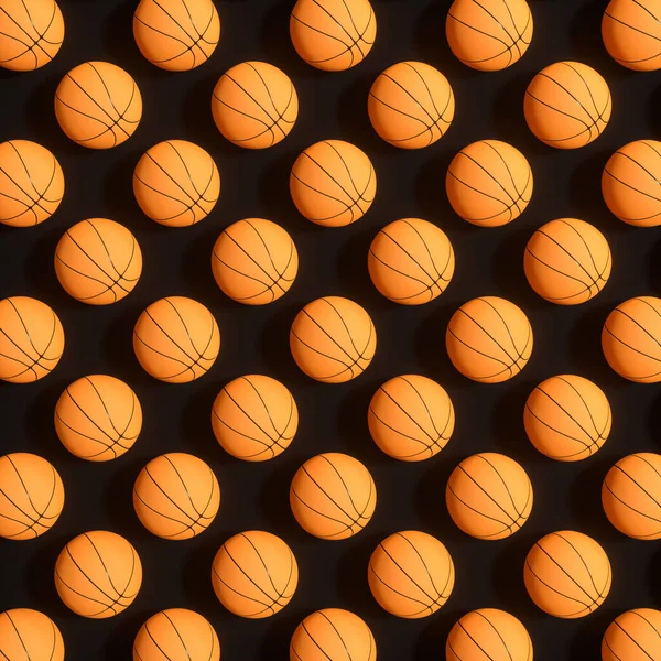 Repeating Sports Ball Pattern Black Background Rendering Computer Digital Drawing — Stock Photo, Image