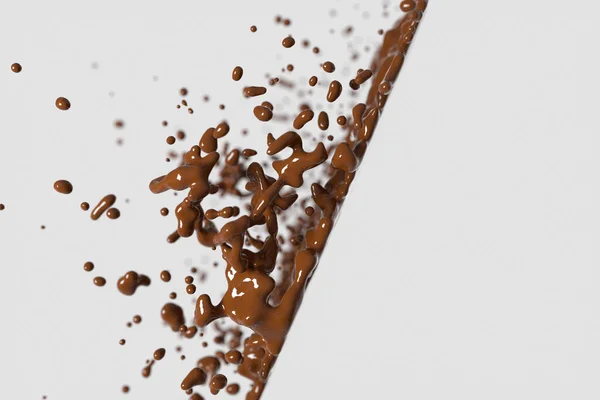 Liquido Cioccolato Spruzzante Con Sfondo Bianco Rendering Disegno Digitale Del — Foto Stock