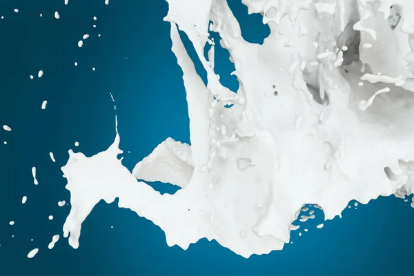 Spritzende Milch Mit Blauem Hintergrund Rendering Digitale Computerzeichnung — Stockfoto