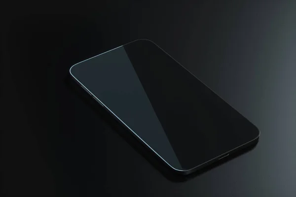 Cellulare Nero Sul Tavolo Nero Rendering Disegno Digitale Del Computer — Foto Stock