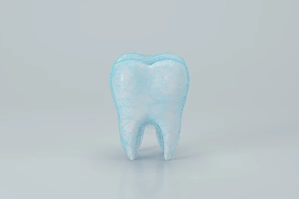 Biały Ząb Niebieską Folią Ochronną Renderowanie Cyfrowy Rysunek Komputera — Zdjęcie stockowe