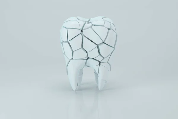 Pęknięty Ząb Białym Tłem Renderowanie Cyfrowy Rysunek Komputera — Zdjęcie stockowe