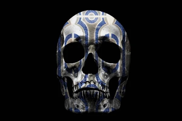 Human Skull Pattern Black Background Fragment Wall Traditional Portuguese Glazed — Stock Photo, Image