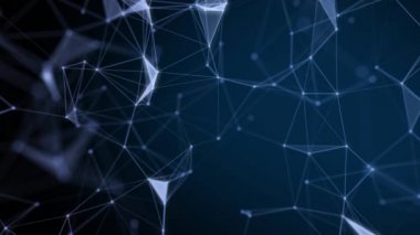 Teknoloji ağı ve çizgi ve noktayla iletişim bilgi aktarım hattı ve mavi arkaplan üzerinde nokta.