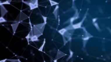 Teknoloji ağı ve çizgi ve noktayla iletişim bilgi aktarım hattı ve mavi arkaplan üzerinde nokta.