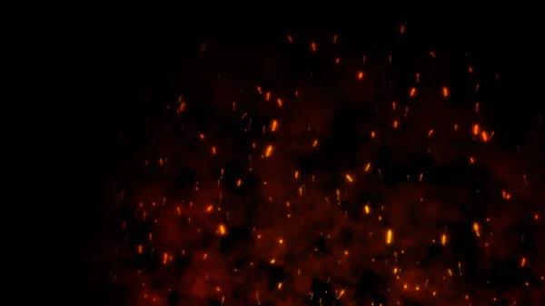Yanan Kırmızı Sıcak Uçan Kıvılcımlar Gece Gökyüzünde Ateş Saçar Siyah — Stok fotoğraf