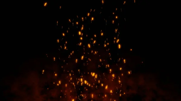 Brennend Glühende Funken Entzünden Feuer Nachthimmel Schöne Abstrakte Hintergrund Fliegen — Stockfoto