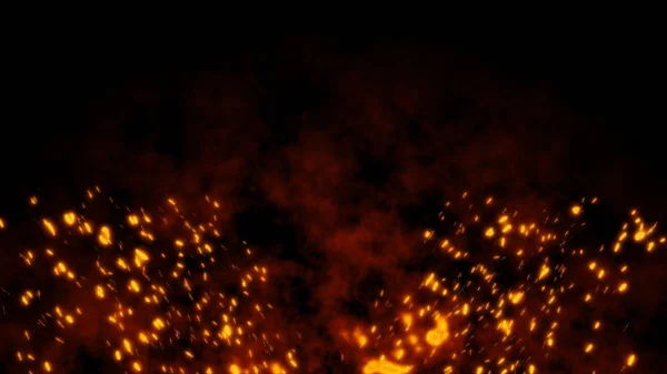 Burning Red Hot Flying Sparks Fire Night Sky Beautiful Abstract — Stock Photo, Image