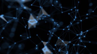 Teknoloji ağı ve çizgi ve noktayla iletişim bilgi aktarım hattı ve mavi arkaplan üzerinde nokta.