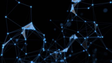 Teknoloji ağı ve çizgi ve noktayla iletişim bilgi aktarım hattı ve mavi arkaplan üzerinde nokta.