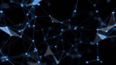 Teknoloji ağı ve çizgi ve noktayla iletişim bilgi aktarım hattı ve mavi arkaplan üzerinde nokta.