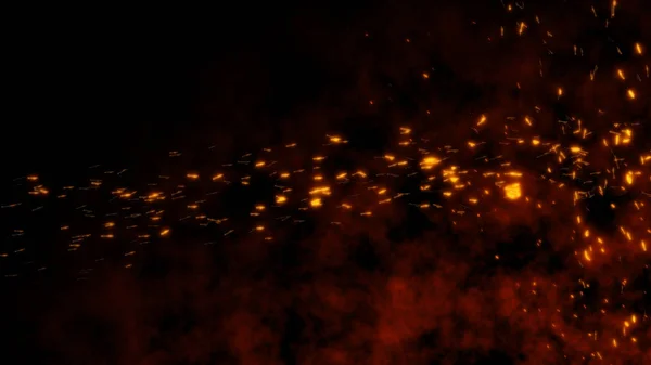 Bruciando Scintille Rosse Volanti Fuoco Destra Sinistra Nel Cielo Notturno — Foto Stock