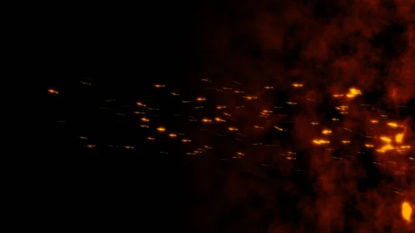 Bruciando Scintille Rosse Volanti Fuoco Destra Sinistra Nel Cielo Notturno — Foto Stock