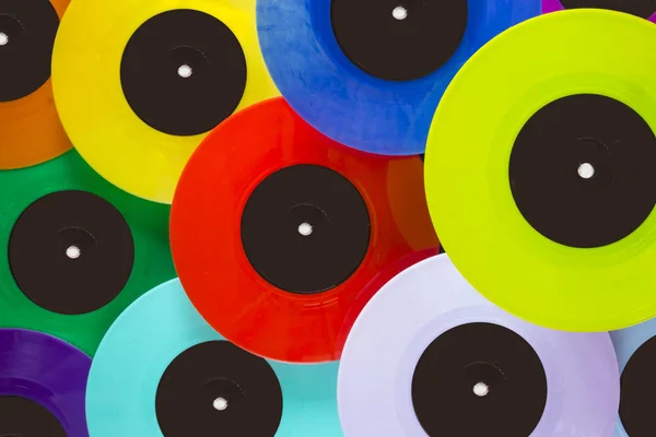 Discos de vinilo de colores vistos desde arriba Fotos de stock libres de derechos