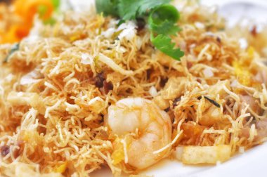 Gevrek pirinç şehriye karides, Tayland Mutfağı kavramı ile karışık ve yemek ve fikir seyahat