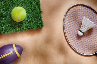 Sağlıklı arka plan fikir, kavram ve spor düz spor malzemeleri yatıyordu.
