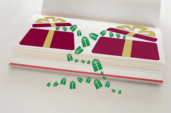 Caja Regalo Roja Con Cinta Amarilla Libro Abierto Concepto Espacio — Foto de Stock