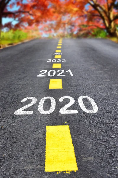 2020 Tot 2023 Asfalt Wegdek Met Herfst Seizoen Achtergrond Gelukkig — Stockfoto