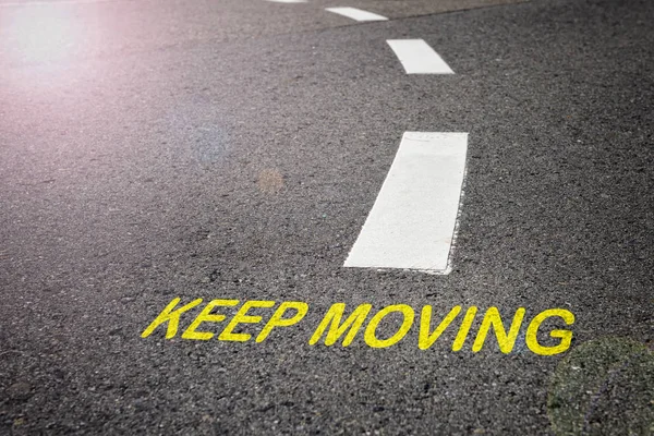 Keep Moving Word Black Asphalt Road Sunlight Road Success Concept — Stock Photo, Image