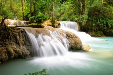 Laos 'taki Luang Prabang' da güzel bir Kung Si şelalesi.