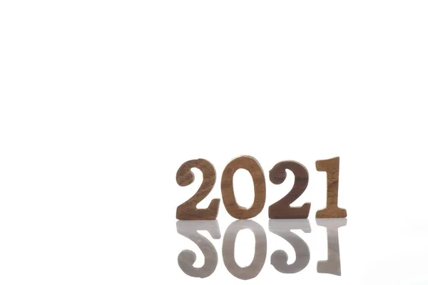 Houten 2021 Isolatie Witte Achtergrond Gelukkig Nieuwjaar Concept Geluk Tijd — Stockfoto