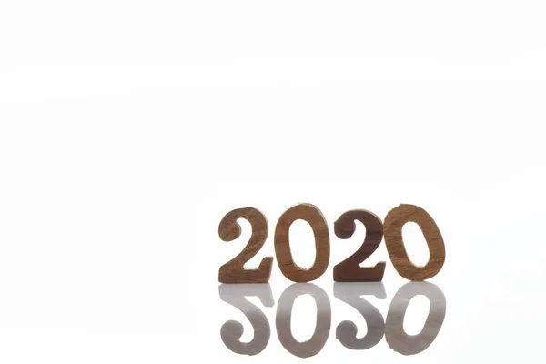 Wooden 2020 Isolation White Background Happy New Year Concept Happiness — Stock Photo, Image