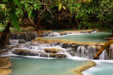 Kung Si Şelalesi Laos 'taki Luang Prabang' da, doğal arka plan
