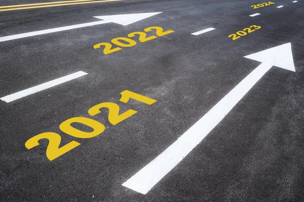 Road Future Number 2021 2024 Asphalt Road Arrow Happy New — 스톡 사진