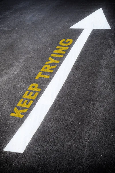 Keep Trying Words Arrow Sign Marking Road Surface Business Success — Stock Photo, Image