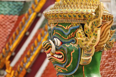 Closeup face of Giant or Yaks-ha at Wat Ph-ra Kaew in Bangkok, Thailand