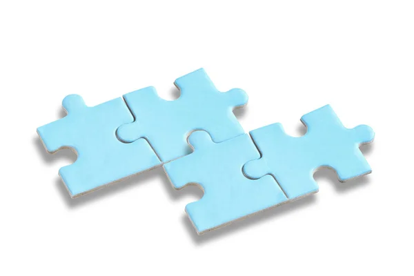 Vier Blauwe Puzzel Geïsoleerd Witte Achtergrond Productief Business Succes Concept — Stockfoto