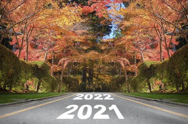 Estrada 2021 2022 Com Fundo Temporada Outono Conceito Viagem Ano — Fotografia de Stock