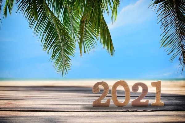 2021 Sobre Tablones Sobre Fondo Playa Tropical Concepto Natural Panadería — Foto de Stock