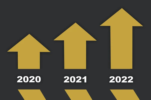 2020 Έως 2022 Και Τρία Κίτρινα Βέλη Γκρι Φόντο Παραγωγική — Φωτογραφία Αρχείου