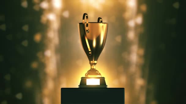 具有金颗粒背景4K环的3D奖杯 — 图库视频影像