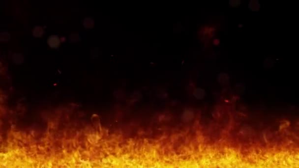 Пылающий Огонь Чёрным Фоном Искрами — стоковое видео