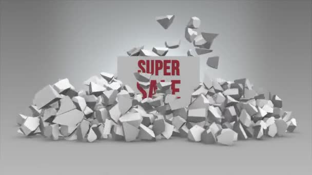 Witte Achtergrond Met Vierkant Explodeert Verschijnt Geschreven Tex — Stockvideo