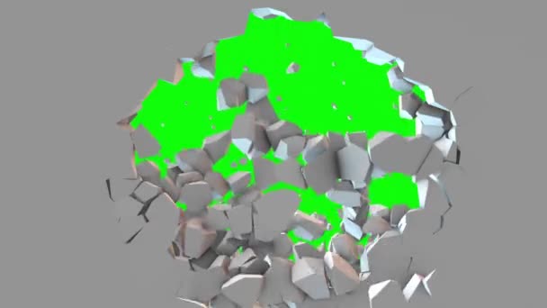 Esplosione Sgretolamento Parete Cemento Con Uno Sfondo Schermo Verde — Video Stock