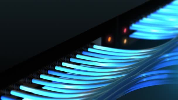 Câbles Ethernet connectés au modem avec des informations et des données de streaming de code binaire numérique. Concept : Numérisation et visualisation des télécommunications. Macro Shot, Jaune Effets spéciaux 