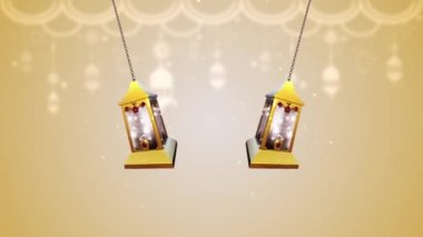 Arap Altın Ramazan Feneri, İslami arkaplanlı. 3 Boyutlu Canlandırma