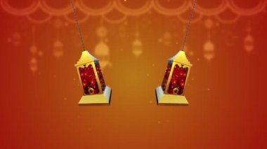 Arap Altın Ramazan Feneri, İslami arkaplanlı. 3 Boyutlu Canlandırma