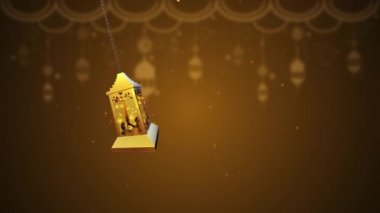 Arap Altın Ramazan Feneri, İslami arkaplanlı. 3 Boyutlu Canlandırma